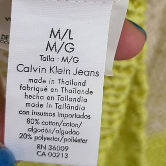 ⭐️40% Off⭐️ Calvin Klein Neon Lemon Color Block Stripe Sweater - Picture 9 of 10